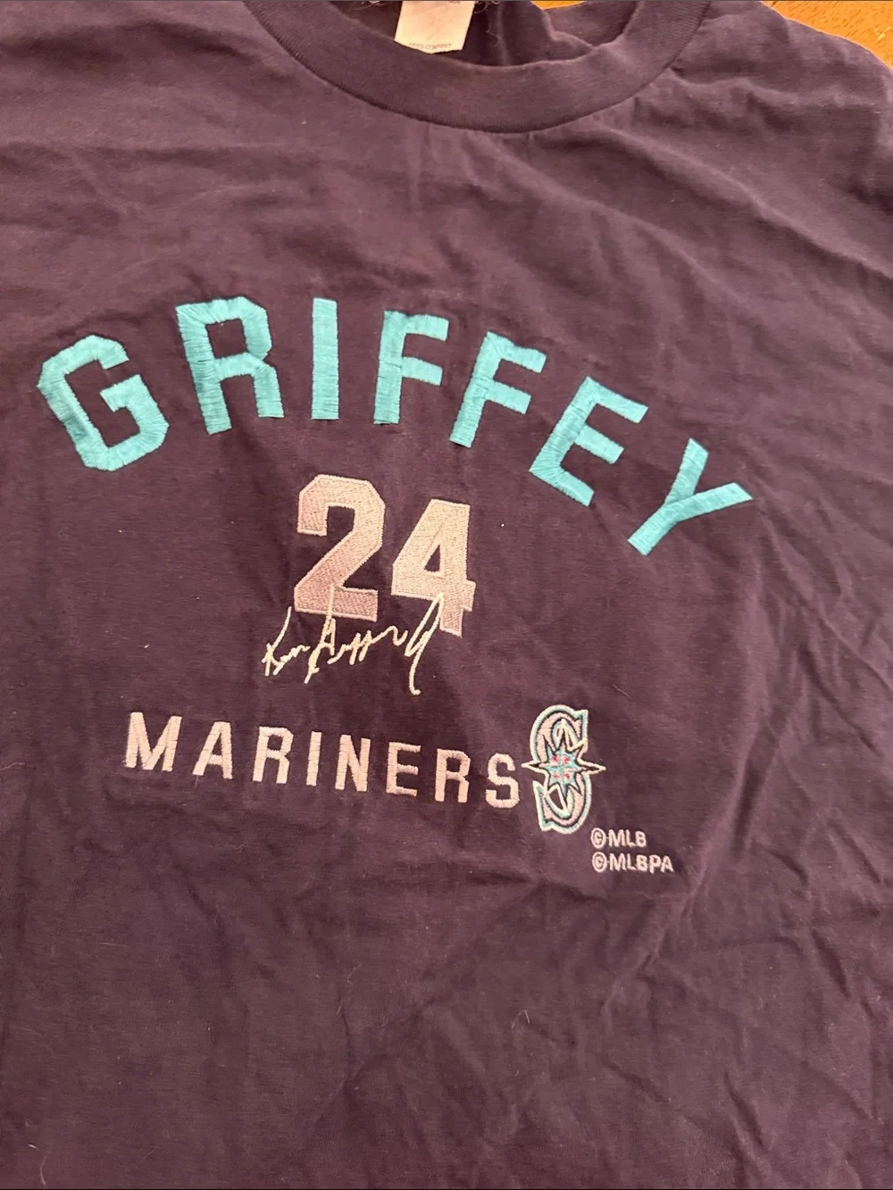 Nike Men's Navy Griffey 24 Mariners Tee with Teal and White Graphics